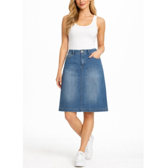 one 5 one Dresses & Skirts - One 5 One Size Large Blue Classic Knee Length Denim Jean Skirt Modest Basic